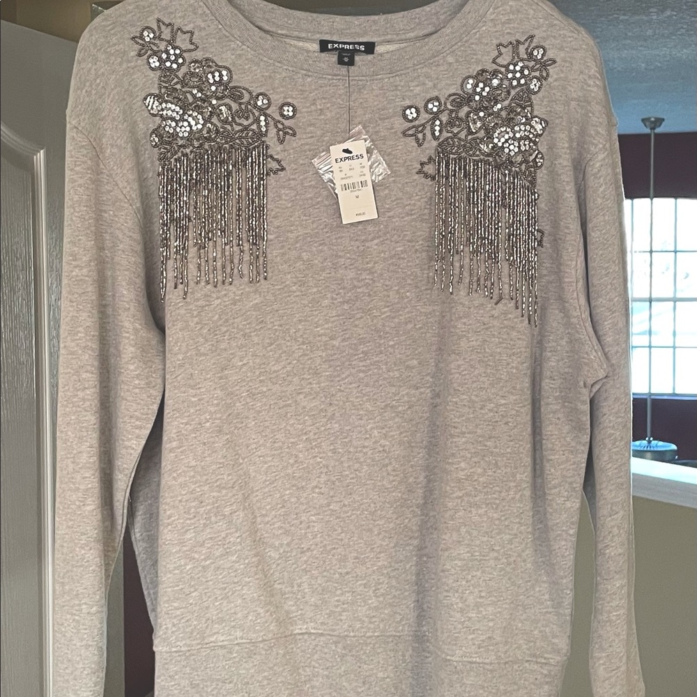 Gray Embellished Sweat Shirt